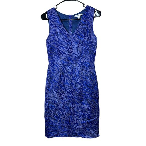 Banana Republic Linen Blend Sheath Dress Womens Size 0 Animal Print Blue - Picture 1 of 8